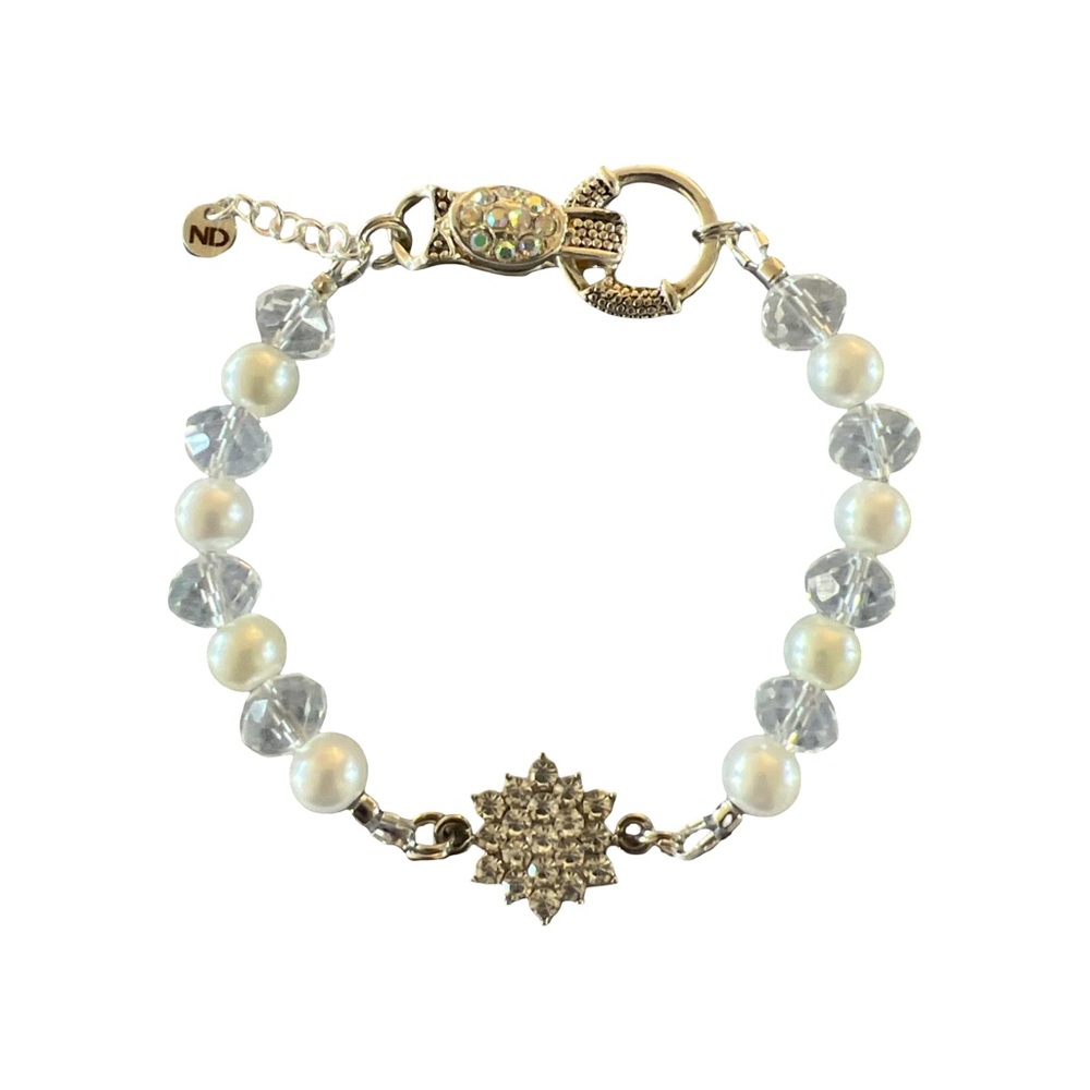 Pearl & Crystal Bracelet with Rhinestone Starburst Charm and Magnetic Closure